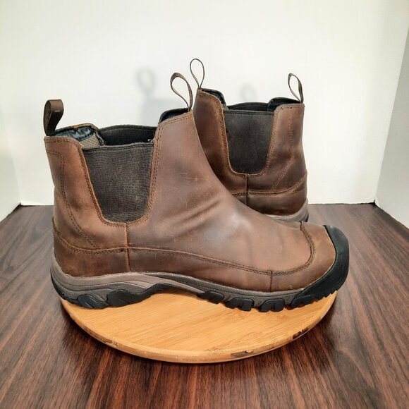 Keen Anchorage III Mens 12 Boots Dark Earth Mulch Leather Pull On Waterproof - Picture 5 of 10